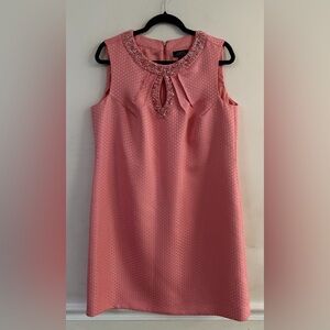 Tahari Rubella Soft coral Jeweled Neckline Dress. size 14 NWOT